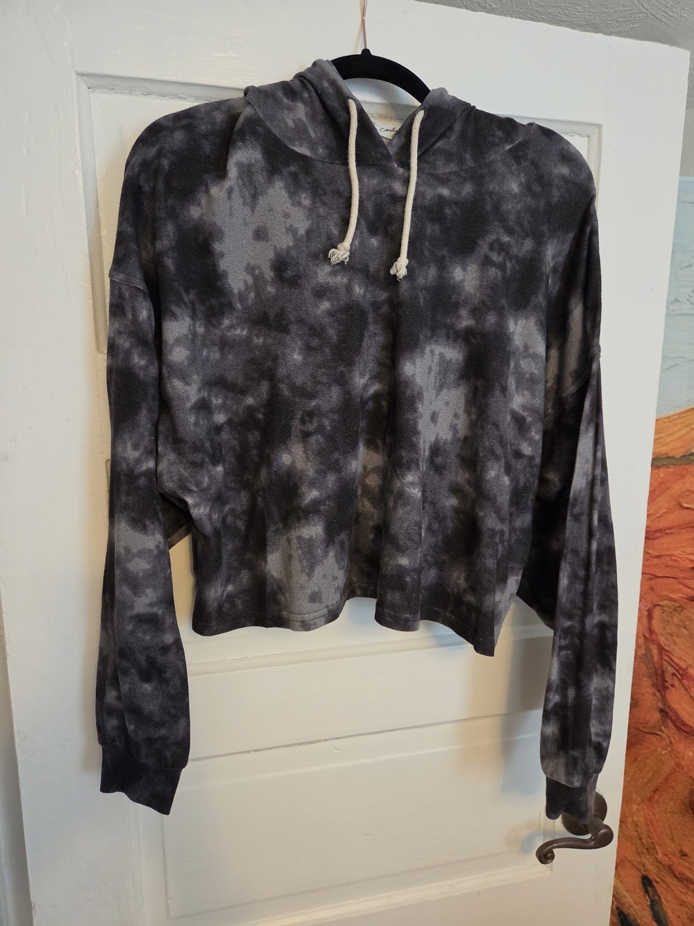 Carly Jean Los Angeles Tie-Dye Cropped Hoodie - Black & Gray